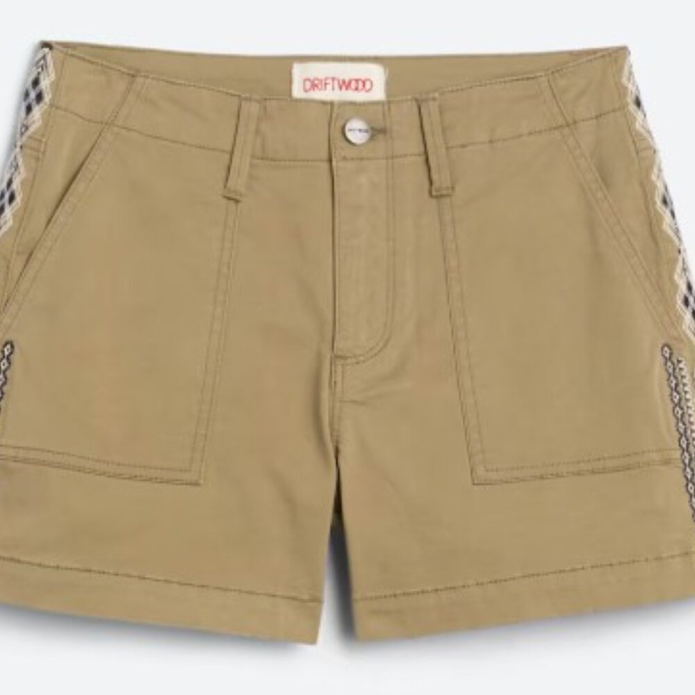 Driftwood Olive/Dark Tan Embroidered Shorts size 29